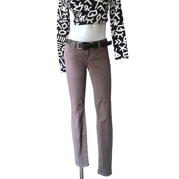 7 For All Mankind Taupe/Tan Straight Leg Denim Jeans w/Metallic Flecks - Picture 6 of 13